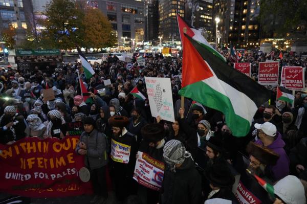 Protestors gather at Columbus Circle during a pro-Palestine rally on Friday, November 10, 2023 in New York, N.Y.