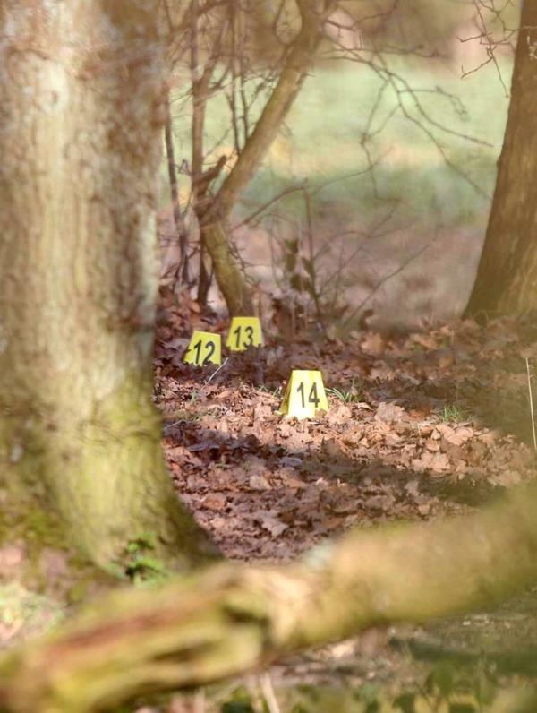 Police forensics markers at the site wher<em></em>e Ghey's body was discovered with multiple stab wounds.