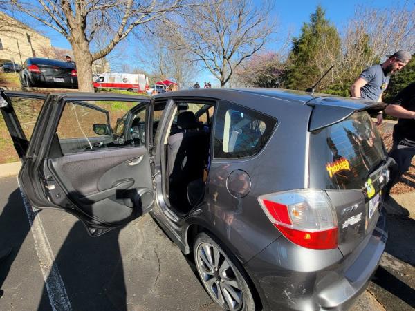 A photograph distributed by the Metropolitan Nashville Police Department shows what they describe as the Ho<em></em>nda Fit vehicle, driven and parked at The Covenant School by mass shooting suspect Audrey Elizabeth Hale, 28, in Nashville, Tennessee, U.S. March 27, 2023.