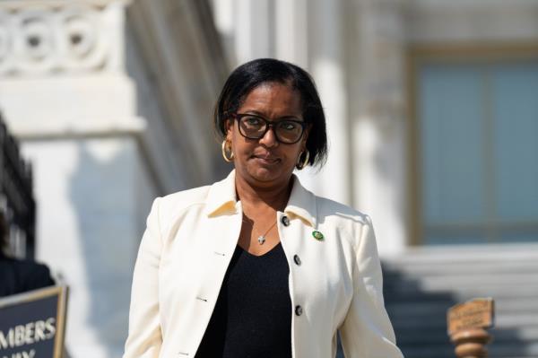 Rep. Jahana Hayes, D-Conn., walks down the House steps after the final vote of the week in the Capitol on Thursday, September 12, 2024. 