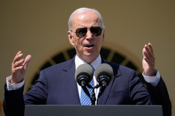 President Joe Biden speaks during a ceremony ho<em></em>noring the Council of Chief State School Officers' 2023 Teachers of the Year in the Rose Garden of the White House, Monday, April 24, 2023 in Washington.