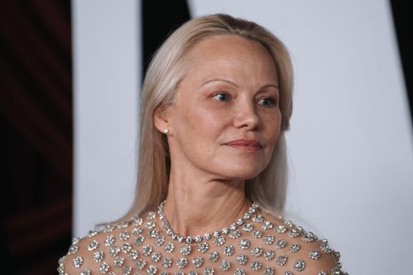 Pamela Anderson poses for photographers upon her arrival at the Glamour Women of the Year Awards 2024 in New York, New York, USA, 08 October 2024.