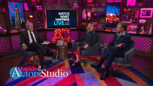 Andy Cohen, Edie Falco, and James McAvoy on 