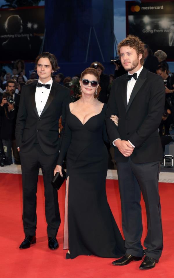 Susan Sarandon and her sons Jack Henry Robbins (R) and Miles Robbins (L) in Sept. 2017.