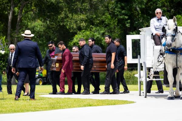 Relatives of Jocelyn carrying her casket at her funeral in Houston on June 27, 2024.