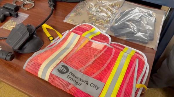 An orange MTA vest found in the car.
