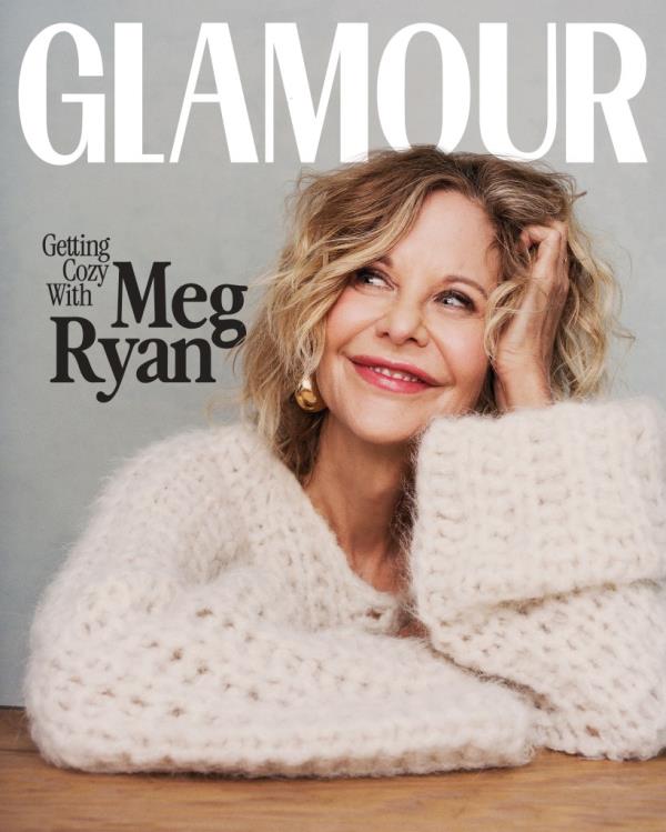 Meg Ryan smiling on the cover of Glamour. 