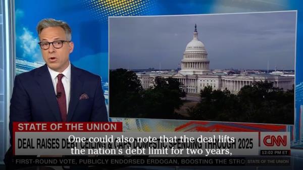 The ad also featured a segment hosted by CNN anchor Jake Tapper, who reported on Biden's debt ceiling deal.
