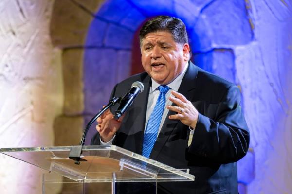 Illinois Gov. J.B. Pritzker, one of a handful of Democratic governors who have been mentio<em></em>ned as a possible replacement candidate for president Biden in the presidential race, speaks to Indiana Democrats Friday, July 12, 2024