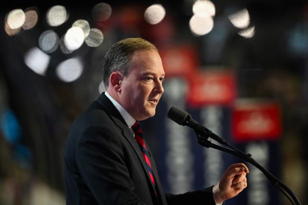 Former Rep. Lee Zeldin speaking on stage at the Republican Natio<em></em>nal Co<em></em>nvention in Milwaukee, Wisconsin, 2024