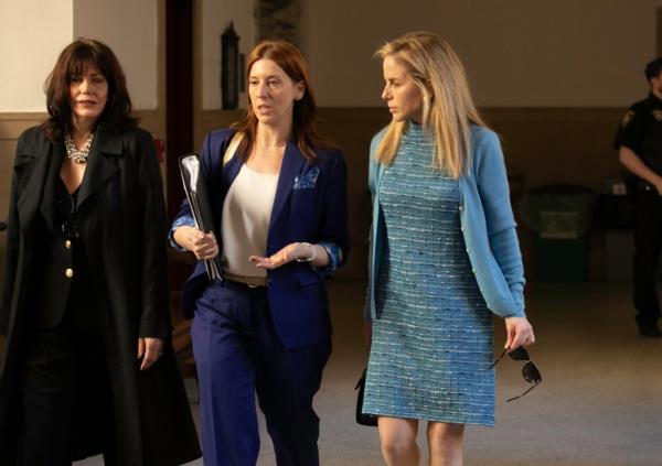 Stephanie Foster, advisor Kimberly Spell, and attorney BriAnne Copp inside Manhattan Supreme Court during divorce proceeding on October 21, 2024.