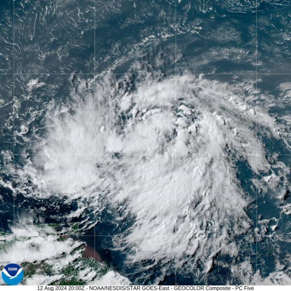 Tropical Storm Ernesto is pictured on the Natio<em></em>nal Oceanic and Atmospheric Administration's satellite.