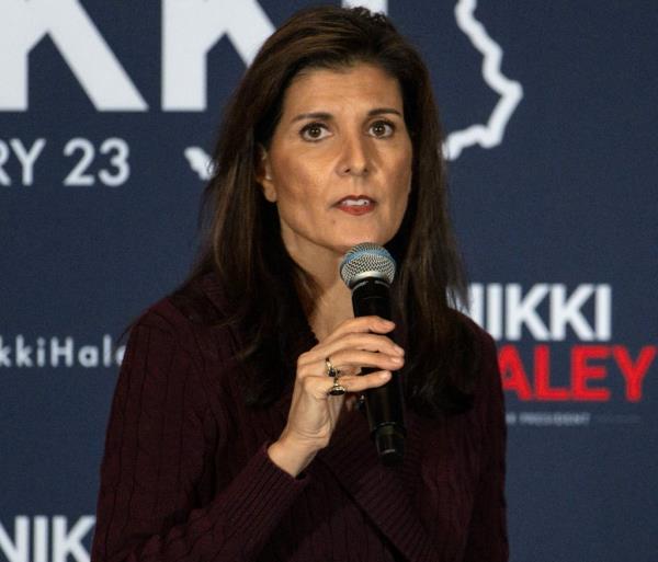 Former South Carolina Gov. Nikki Haley speaks at a campaign event at the Alpine Grove Event Center in the town of Hollis, NH on Jan. 18, 2024.