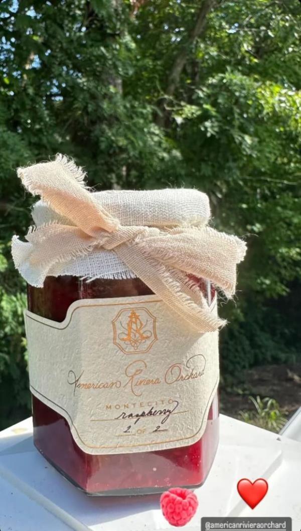 Polo player Nacho's Instagram post of a jar of strawberry jam with a ribbon tied around it from American Riviera Orchard