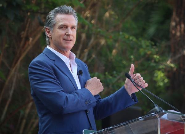 California Gov. Gavin Newsom speaks at the San Diego Zoo on Aug. 8, 2024.
