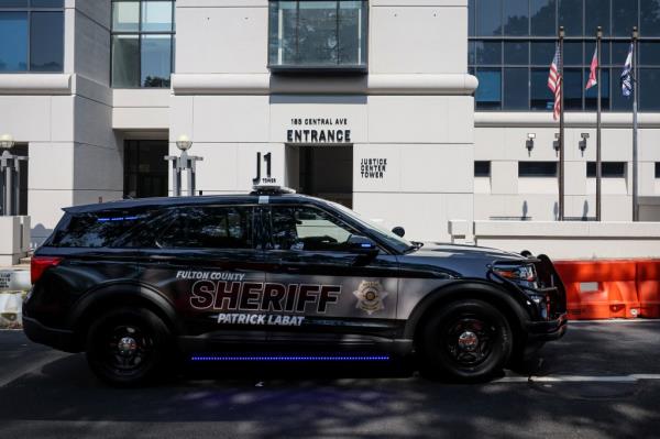 A sheriff vehicle outside Fulton County Justice Center.