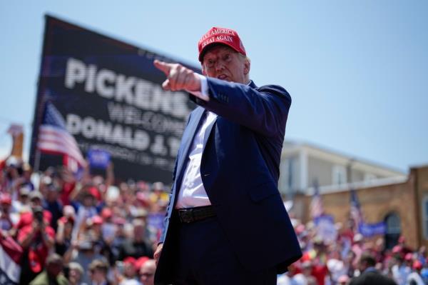 Trump pointing at crowd during a rally in South Carolina on July 1.