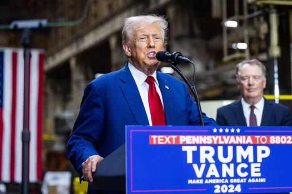 Former President Do<em></em>nald Trump speaking at a rally in York, Pennsylvania on Aug. 19, 2024.