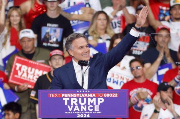 Republican senate candidate Dave McCormick at a Trump rally in Wilkes-Barre on Aug. 17, 2024.