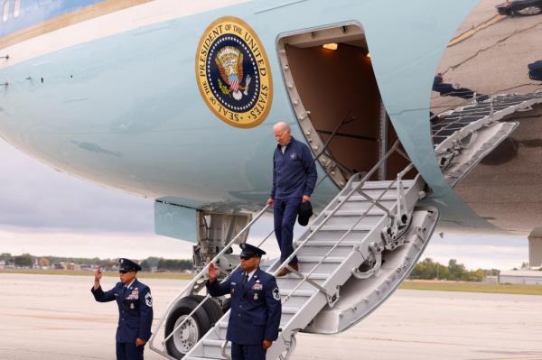 Joe Biden descending the stairs on Air Force One Tuesday.