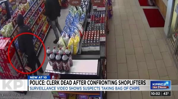 Security footage shows one of the suspects placing the stolen chips in his pocket.