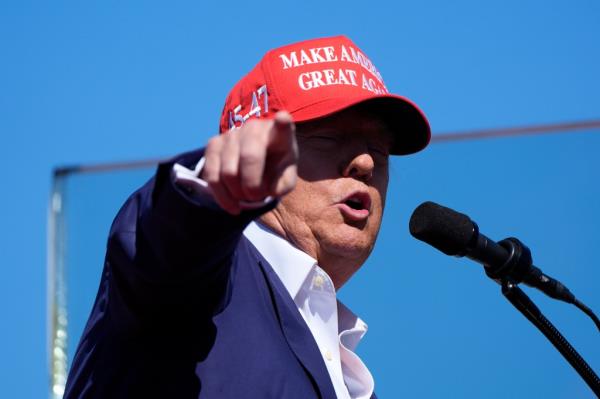 Trump speaking at a rally in Mosinee, Wis. on Sept. 7, 2024.