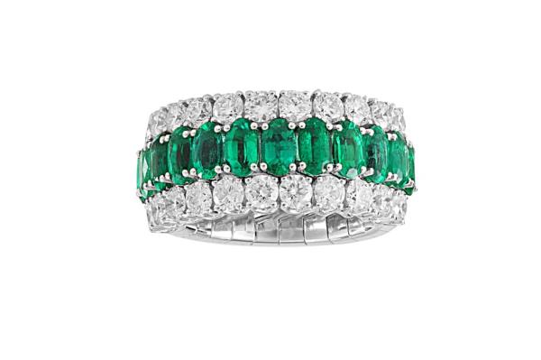 Picchiotti Xpandable ring in 18-k white gold with diamo<em></em>nds and emeralds, $30,200