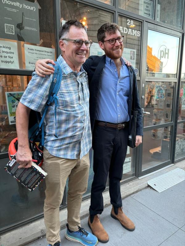 Rabbi Andy Bachman (left) and Joshua Leifer (right) were set to take the stage at Powerhouse Arena on Tuesday night.