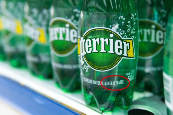 A group of bottles of mineral water