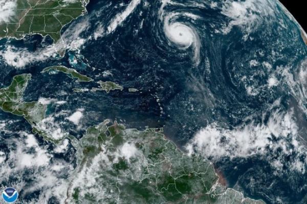 This Tuesday, Sept. 19, 2023, satellite image provided by the Natio<em></em>nal Oceanic and Atmospheric Administration shows Hurricane Nigel gathering strength in the Atlantic Ocean. (NOAA via AP)