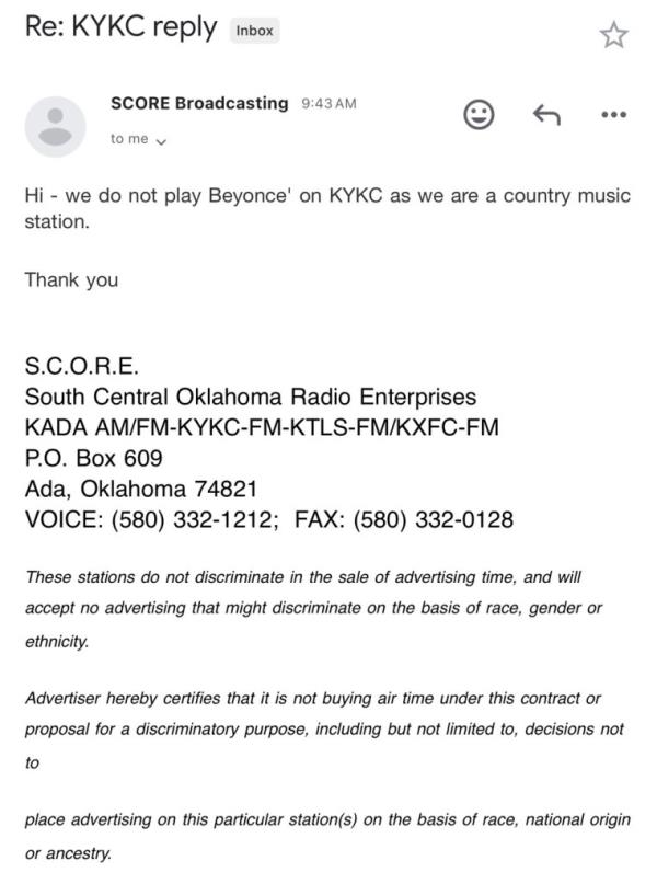 Oklahoma country station explains why it turned down a fan's Beyoncé song request