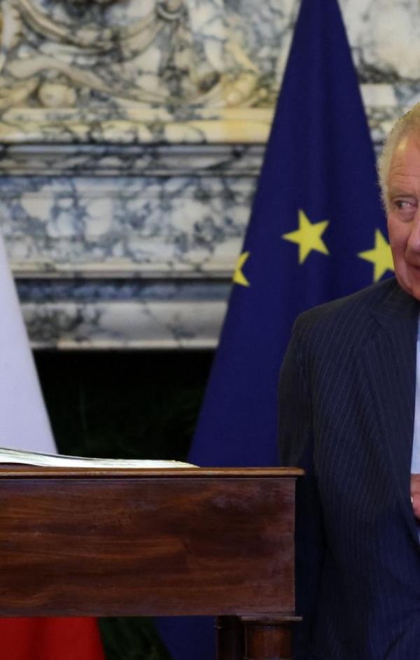 Britain's King Charles prepares to address Senators and members of the Natio<em></em>nal Assembly at the French Senate in Paris on September 21, 2023. Britain's King Charles III and his wife Queen Camilla are on a three-day state visit starting on September 20, 2023, to Paris and Bordeaux, six mo<em></em>nths after rioting and strikes forced the last-minute postpo<em></em>nement of his first state visit as king. (Photo by Emmanuel Dunand / POOL / AFP) (Photo by EMMANUEL DUNAND/POOL/AFP via Getty Images)