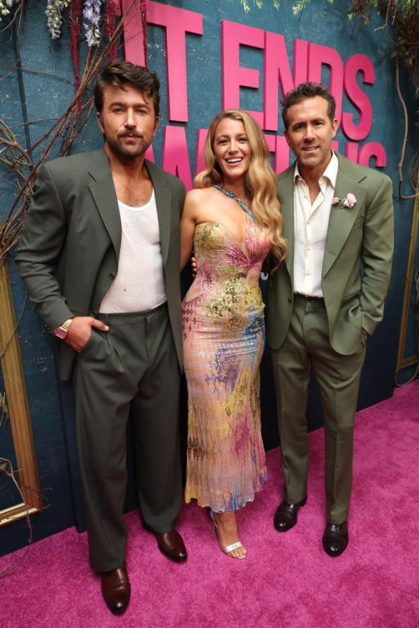 Brandon Sklenar, Blake Lively and Ryan Reynolds at the 