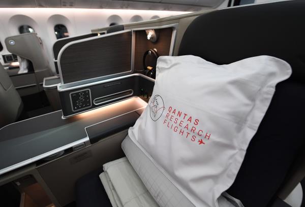 Cushion on a seat o<em></em>nboard Qantas flight QF7879, the first commercial airline to fly non-stop from New York to Sydney