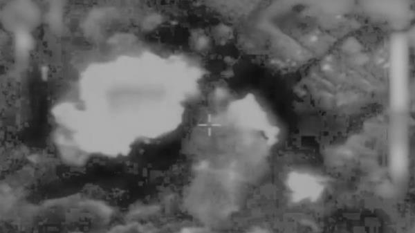 Screenshot from aerial footage showing an Israeli airstrike on Gaza 