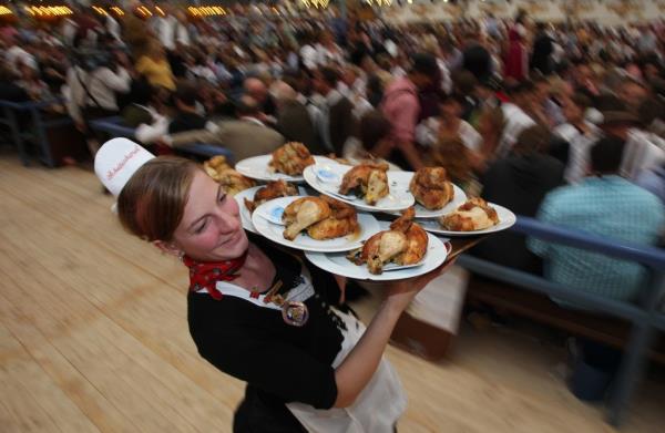 Andrea Koerner (not pictured) usually orders the chicken when she attends Oktoberfest every year but the higher price tag -- at 20.50 euros or $22 USD, roughly 50% more than the no<em></em>norganic option -- made her break with tradition.
