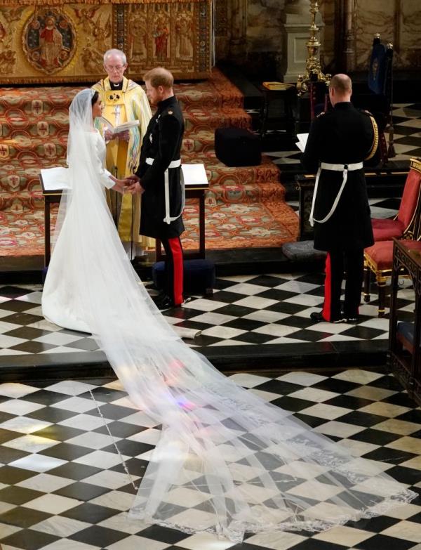 Meghan Markle's wedding dress designer reveals wher<em></em>e 'something blue' was 'secretly hidden'