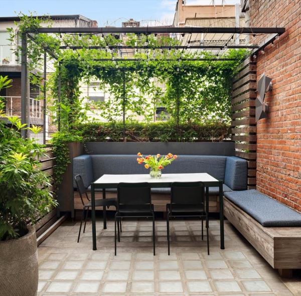 Perks also include private outdoor spaces, such as this lush hangout.