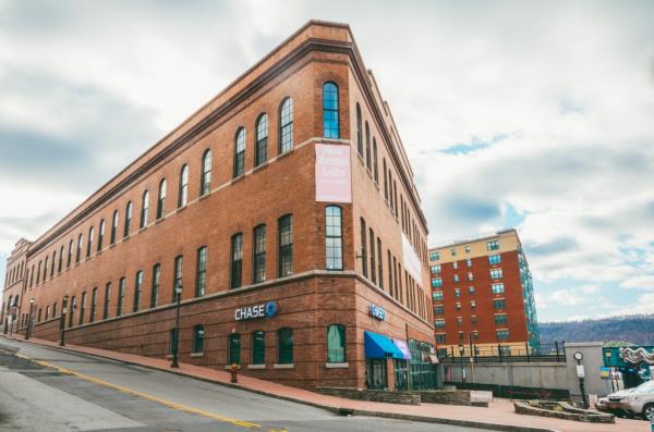 The exterior of the Trolley Lofts.