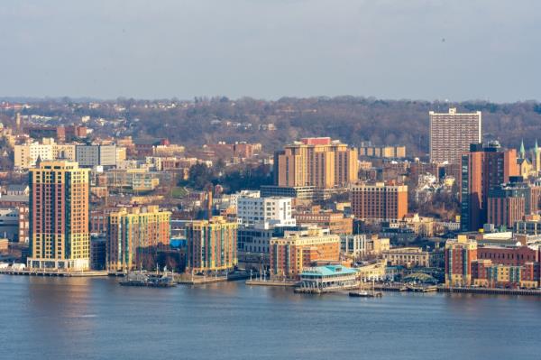 A view of Yo<em></em>nkers from the Hudson River.