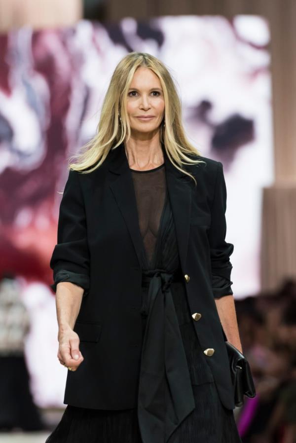 Supermodel Elle Macpherson displaying designs by Ngali at the Triumphant x PayPal Runway during Melbourne Fashion Festival 2024