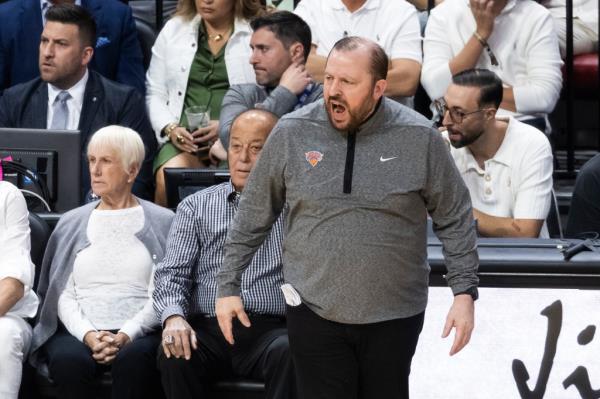 Tom Thibodeau reacts during the Knicks' Game 4 loss to the Heat on May 8, 2023.