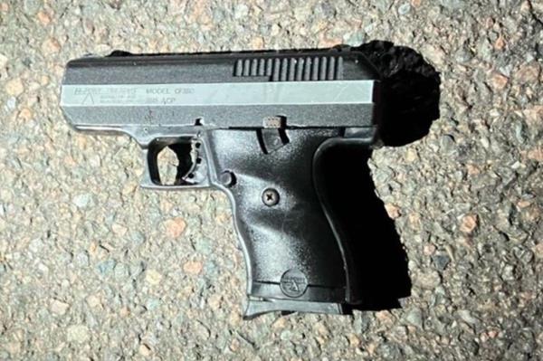 A black gun recovered by police at the crime scene wher<em></em>e Venezuelan migrant Bernardo Raul Castro Mata was arrested for shooting two cops in Queens