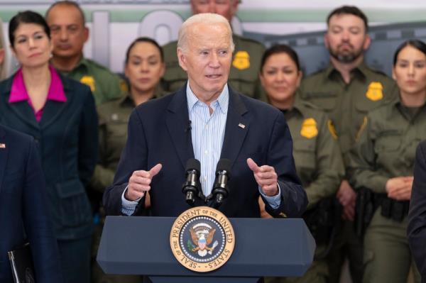 President Joe Biden delivers remarks a<em></em>bout immigration and border security at the Brownsville Station on February 29, 2024 in Olmito, Texas. 
