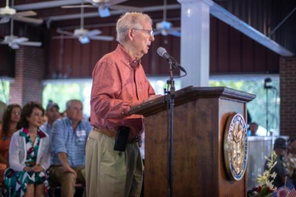 Senate Minority Leader Mitch McCo<em></em>nnell spoke during the annual St Jerome Fancy Farm Picnic in Fancy Farm on Saturday 