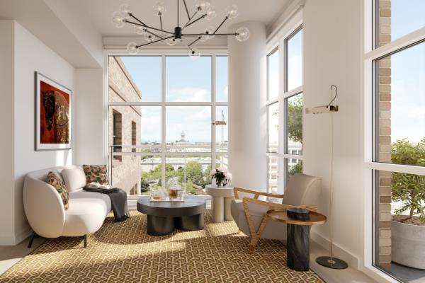 A living room in one of the building's units. 
