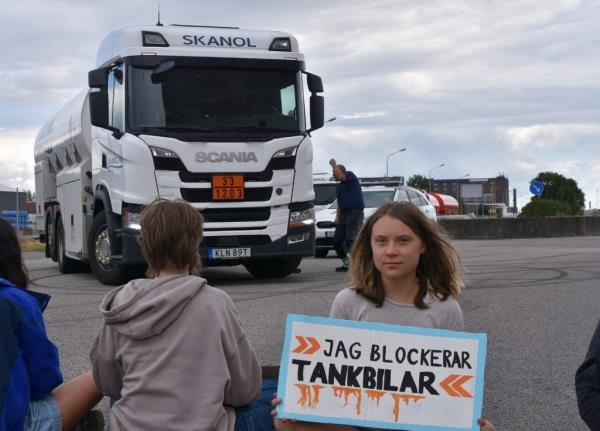 Greta Thunberg during the protest in Malmo