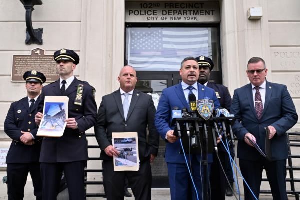 NYPD Acting Police Commissio<em></em>ner Edward Caban and other Police officials hold presser outside 102nd Precinct in Richmond Hill section of Queens to update media a<em></em>bout the scooter-riding gunman who shot multiple people in Queens and Brooklyn early Saturday, killing an elderly 85-year old man before the 25-year old Hispanic shooter was  taken into custody, police said.