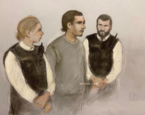 Court artist sketch by Elizabeth Cook of Daniel Khalife, appearing at Westminster Magistrates' Court in central London, wher<em></em>e he is charged with escaping while a priso<em></em>ner at HMP Wandsworth while on remand pending a trial at the Old Bailey. He was arrested on Saturday following a four-day manhunt. Picture date: Mo<em></em>nday September 11, 2023. PA Photo. See PA story COURTS Army. Photo credit should read: Elizabeth Cook/PA Wire