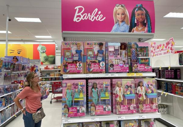 A customer shops for Barbie merchandise at a Target store on July 25, 2023 in San Rafael, California. 